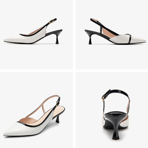 莱尔斯丹2021春夏新款尖头拼色后空中跟优雅细跟女鞋