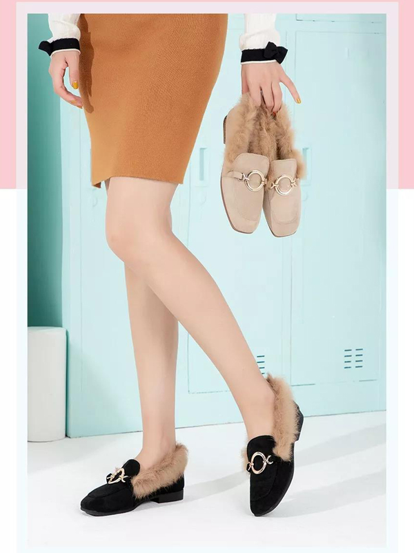 大东2019年秋冬款方头加绒套脚毛毛鞋