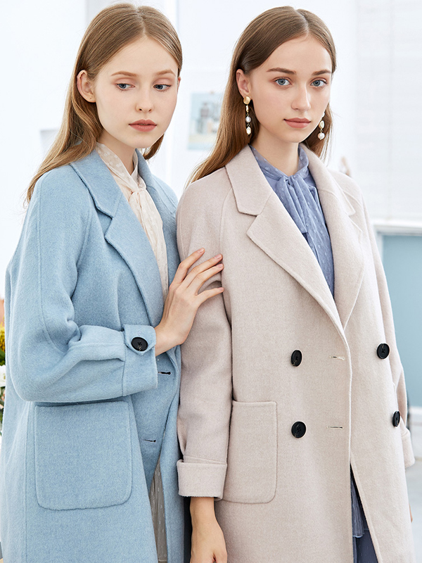 朵以2019冬装新款简约洋气小翻领双面呢大衣外套短款