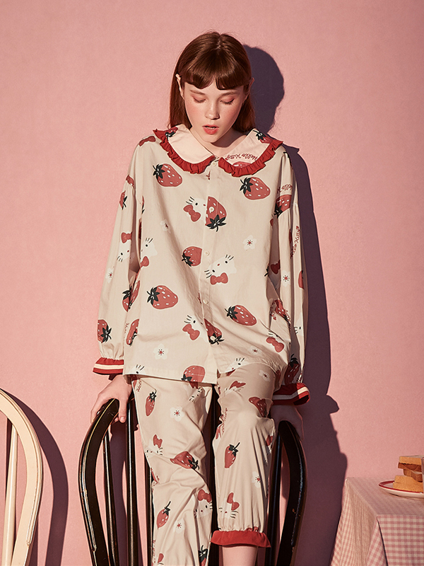 Gukoo果壳kitty睡衣女春秋纯棉长袖家居服