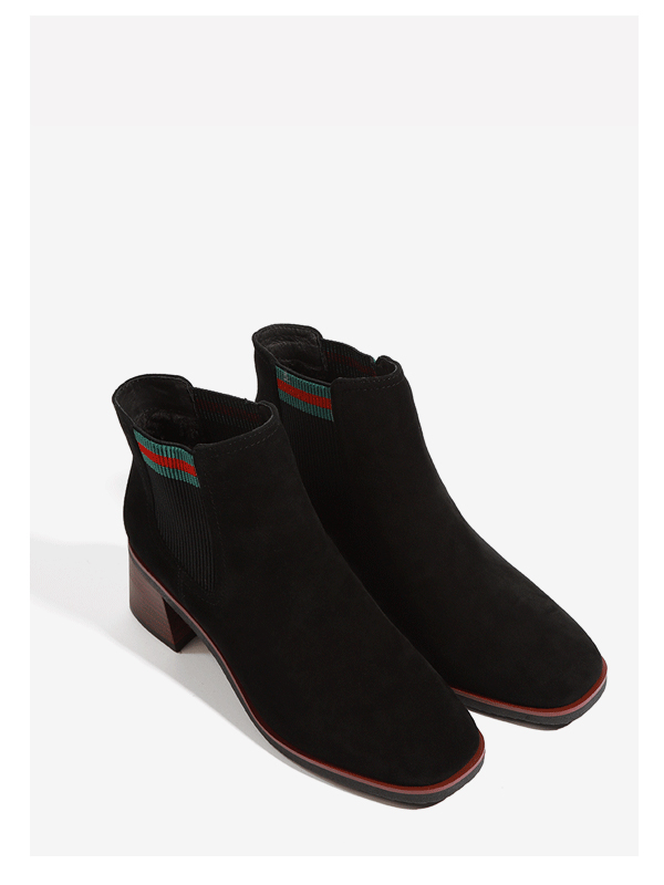 依迪夫人秋冬绒面粗高跟时尚短筒女靴