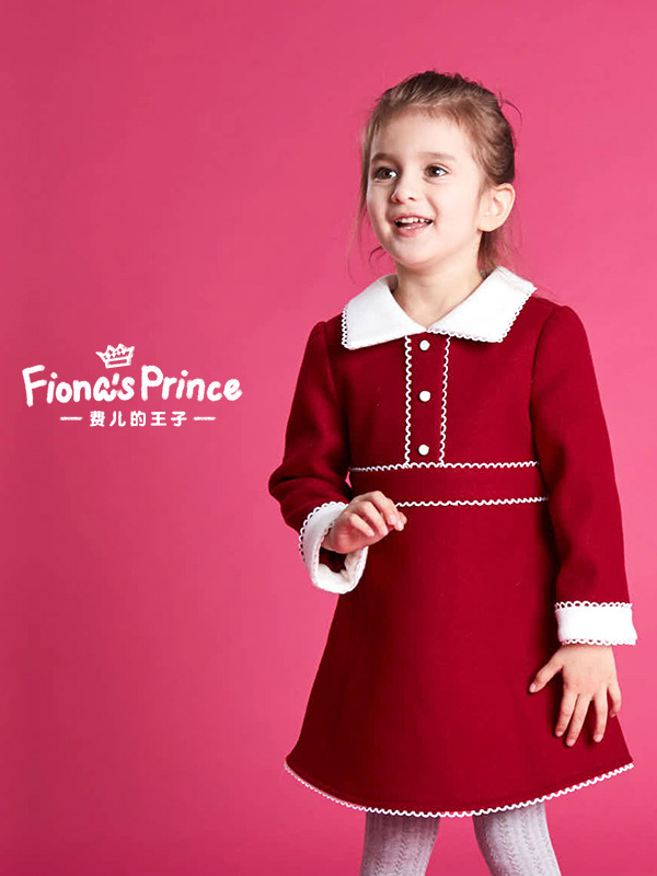 费儿的王子秋冬新款甜美娃娃领女童连衣裙