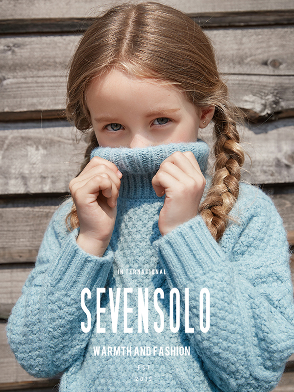 柒步独舞seven solo 2019新款秋冬女童高领加厚针织打底毛衣