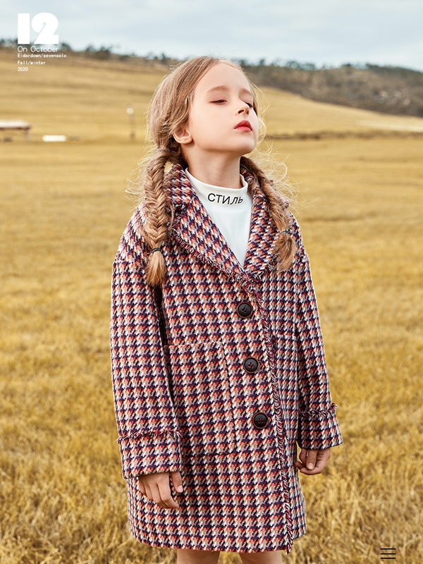 柒步独舞seven solo 2019新款冬装女童洋气加厚毛呢外套