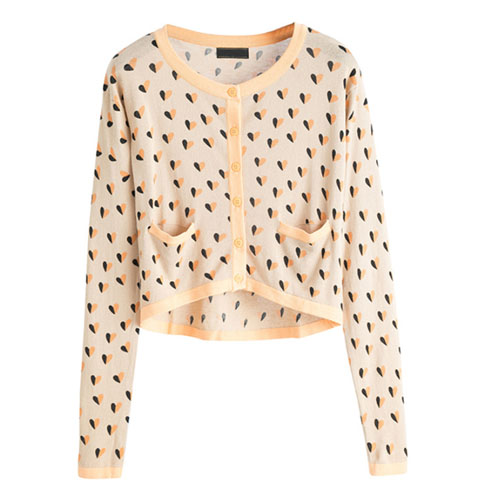 外贸原单尾货爱心活性印花纯棉针织开衫女长袖短款毛衣披肩小外套